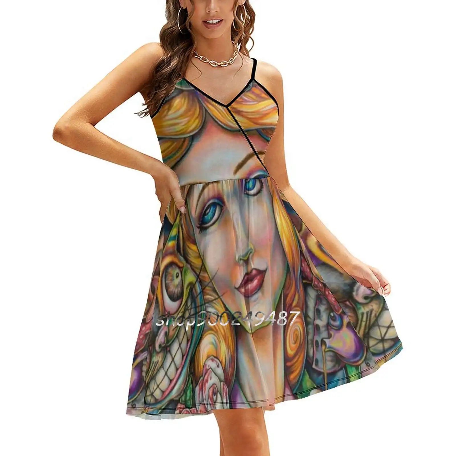 

Curiouser And Curiouser Sling Dress Summer Dress Sling Sexy A Line Dress Fashion Female Dress Alice In Colorful Fantasy Pop Mad