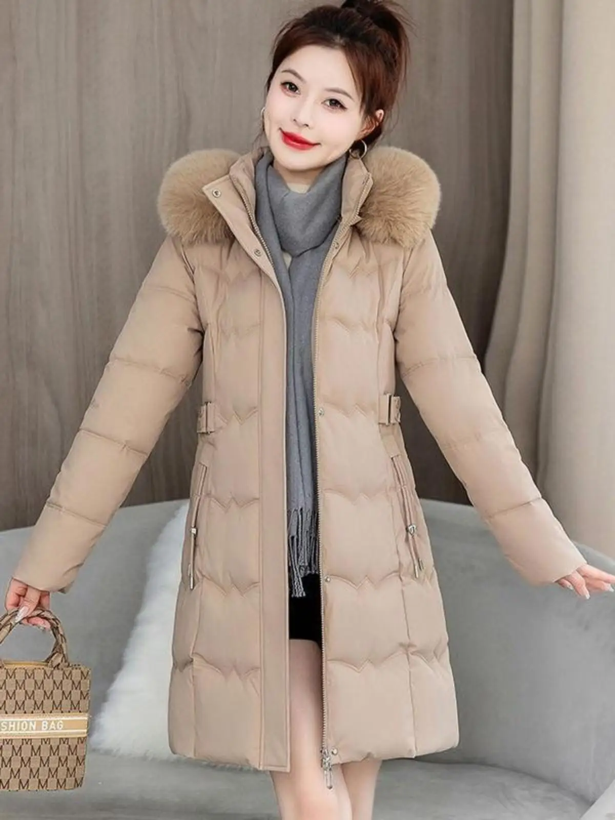 Winter New Korean Sle Big Fur Collar Cotton-Padded Coat Women Mid-Length Slim fit Cotton-padded jacket Thickened Slimming C...