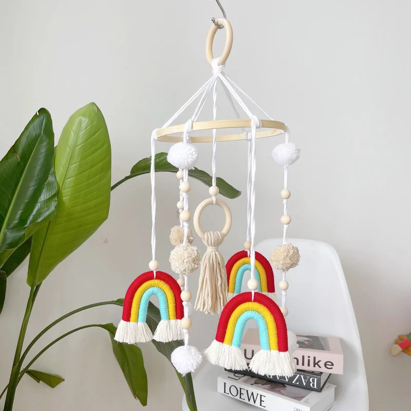 

INS Nordic Rainbow Wind Chimes for Baby Bed Macrame Hand-weaved Hanging Decoration Children's Room Tent Bedroom Nursery Decor