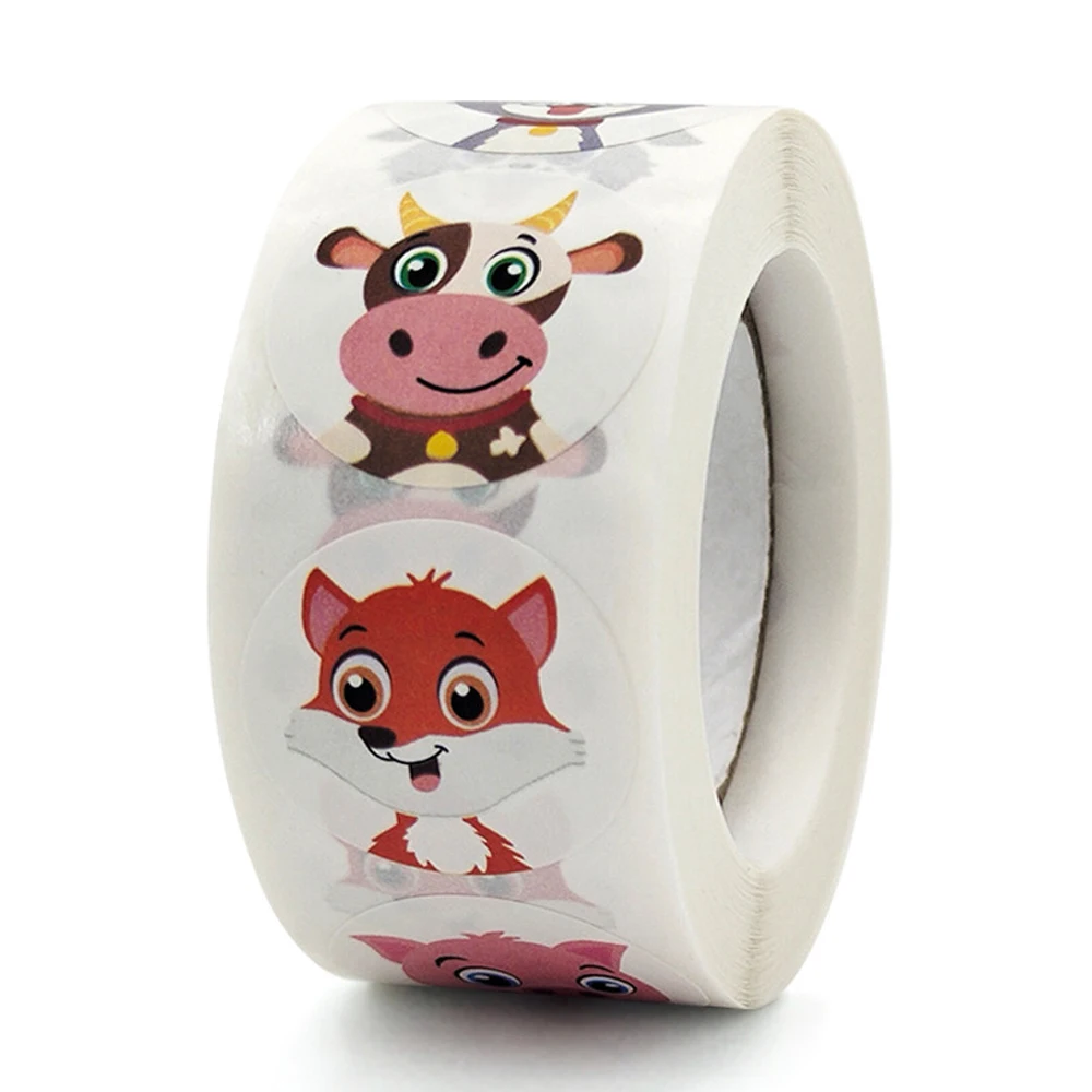 

100-500pcs 1inch Cartoon Animal Children Sticker Label Thank You Cute Toy Game Sticker DIY Gift Sealing Label Decoration Supp