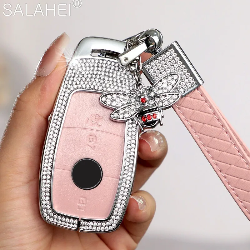 

Diamond Leather Car Key Bag Case Keychain Cover Shell For Mercedes Benz A C E S G GLS Class W177 W205 W213 W222 G63 X167 Maybach