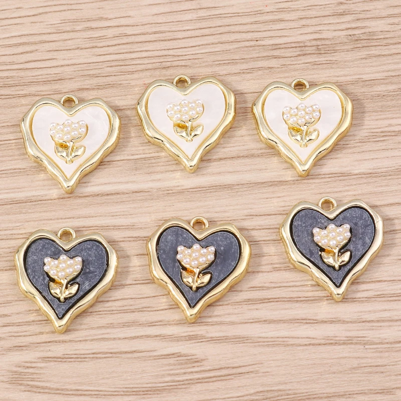 

4pcs 18x19mm Cute Love Heart Charms Pearl Flower Charms Pendants for Jewelry Making Women Drop Earrings Necklace Crafts Supplies