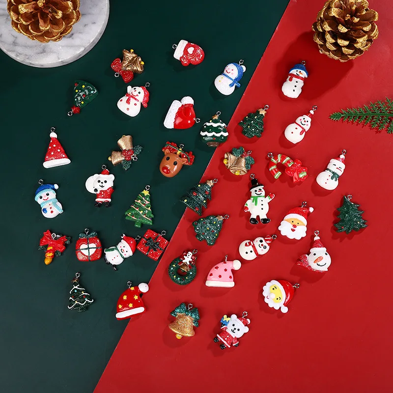 

Christmas Bell Hat Snowman Resin Pendants DIY Necklaces House Decoration Accessories Christmas Gift Bulk Items Wholesale