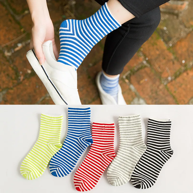 

Носки женские хлопковые в полоску, 10 шт./партия, 5 пар