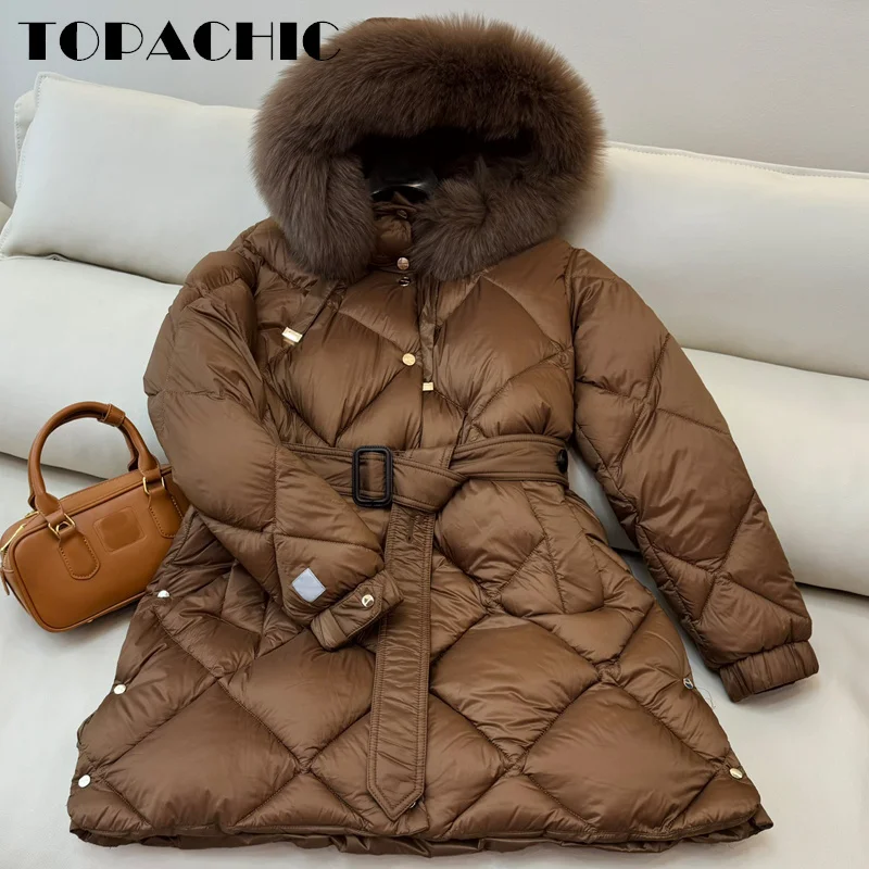 9 5 TOPACHIC-Женская стеганая куртка в клетку Argyle белого гусиного пуха с меховым