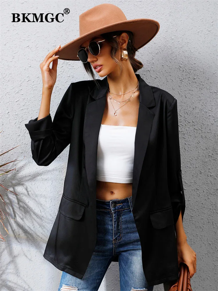 

BKMGC классический черный женский Блейзер Куртка Весна Осень Офисная Женская одежда с длинным рукавом 2022 кардиган корейская мода 2181