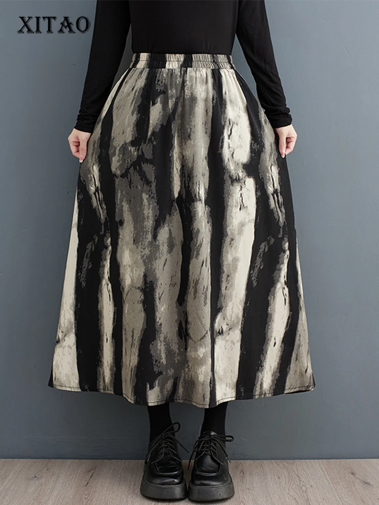 

XITAO Свободная юбка трапециевидной формы с принтом, Повседневная модная простая универсальная Осенняя женская уличная модная юбка DMJ2788