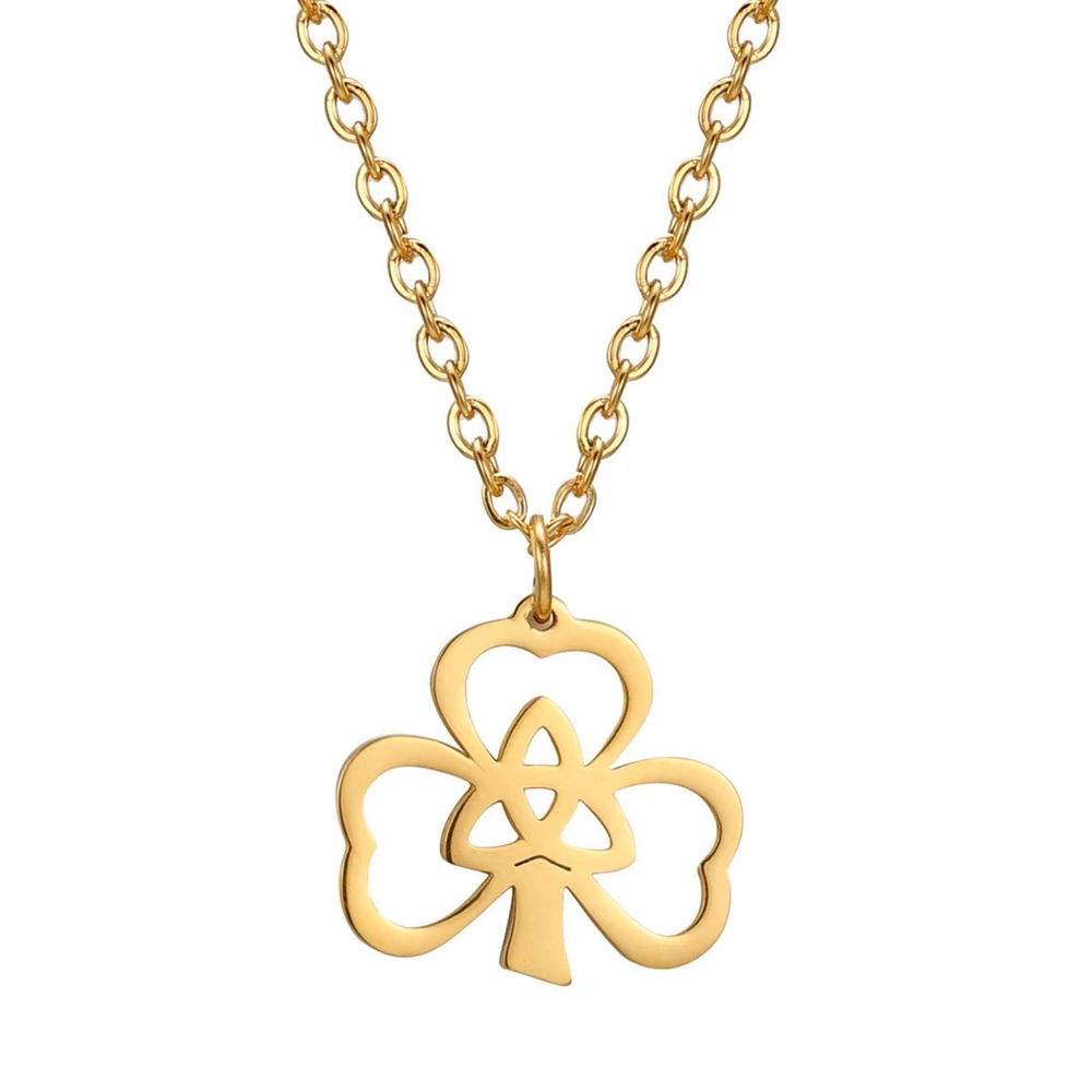 

2 Colors 14.5x14.9mm Viking Symbol Triquetra Knot Shamrock Amulet Pendant Necklace With 45+5cm Link Chain