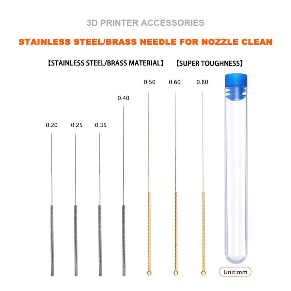 

5pcs 3D Printer Nozzle Cleaning Drill Needle Stainless Steel Brass Nozzle Clean Needles For Mk8 V6 0.2-0.8mm 3d Printer Parts