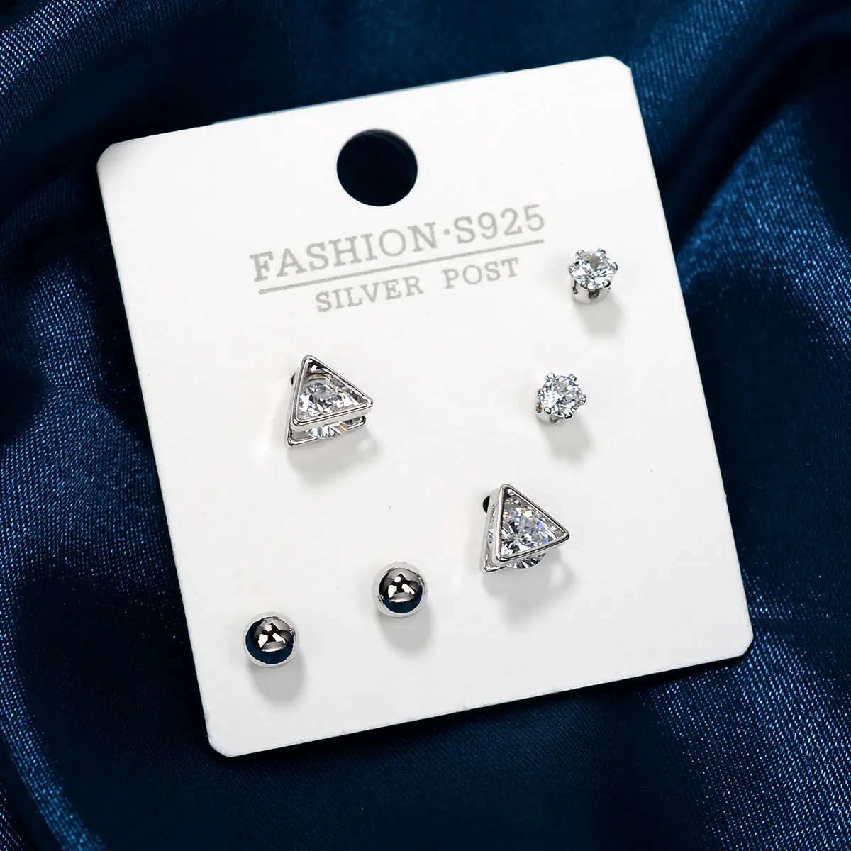 

Silver Color Trend Cubic Zircon Triangle Studs Earring Set For Women Girls Crystal Statement Small Earring Wedding Party Jewelry