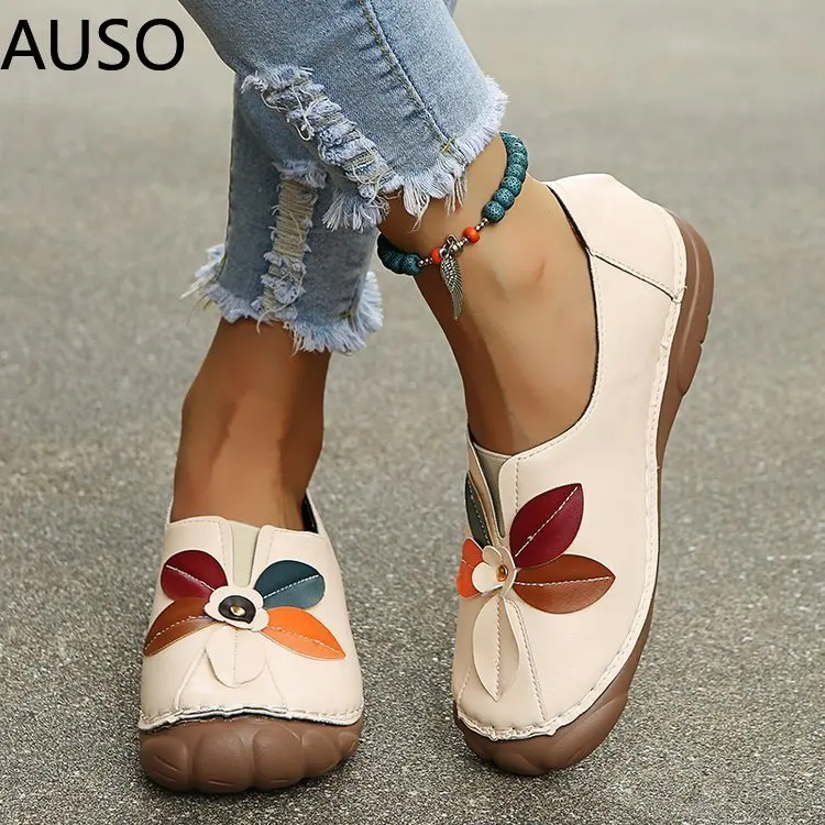 

Женские туфли, модель 2022 года, модная повседневная Винтажная обувь на плоской подошве с цветами, размеры 43