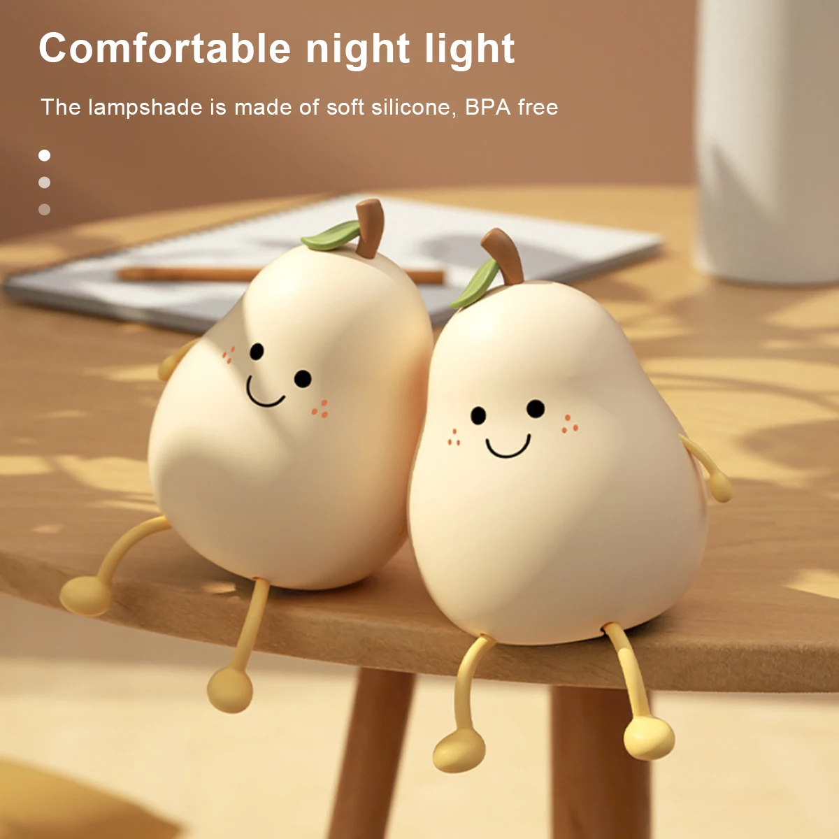 

Bedroom Bedside Decoration with 7-Color and Timer USB Rechargeable Touch LED Pear Fruit Night Light Dimming Silicone Table Lamp