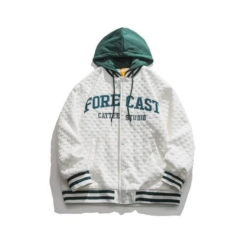 Cityboy 2023 Spring Waffle Plaid Hip Hop Street Hoodie Coat Men Japan Fashion Loose Letter Embroidery Baseball Hooded Jacket