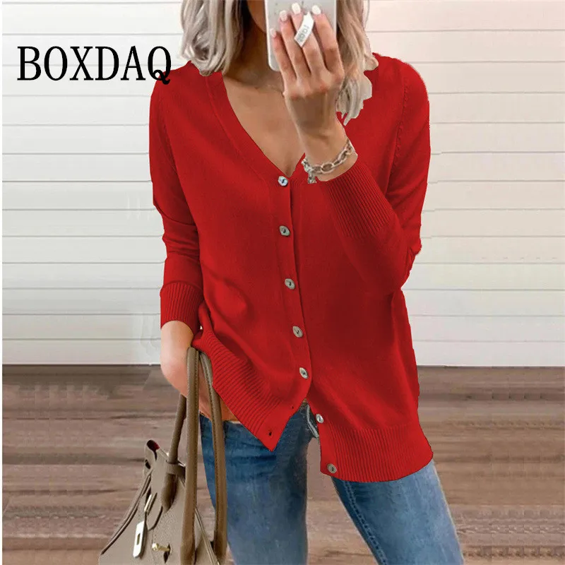

Knitting Cardigan Women Sweater Autumn Solid Color Loose V-Neck Open Stitch Long Sleeve Tops Casual Coat 2022 Fashion Outerwear