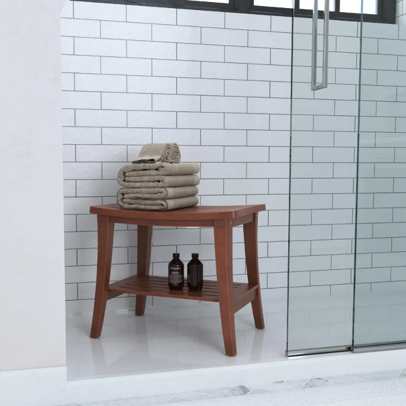 

Preston Backless Acacia Wood Shower Stool, Walnut