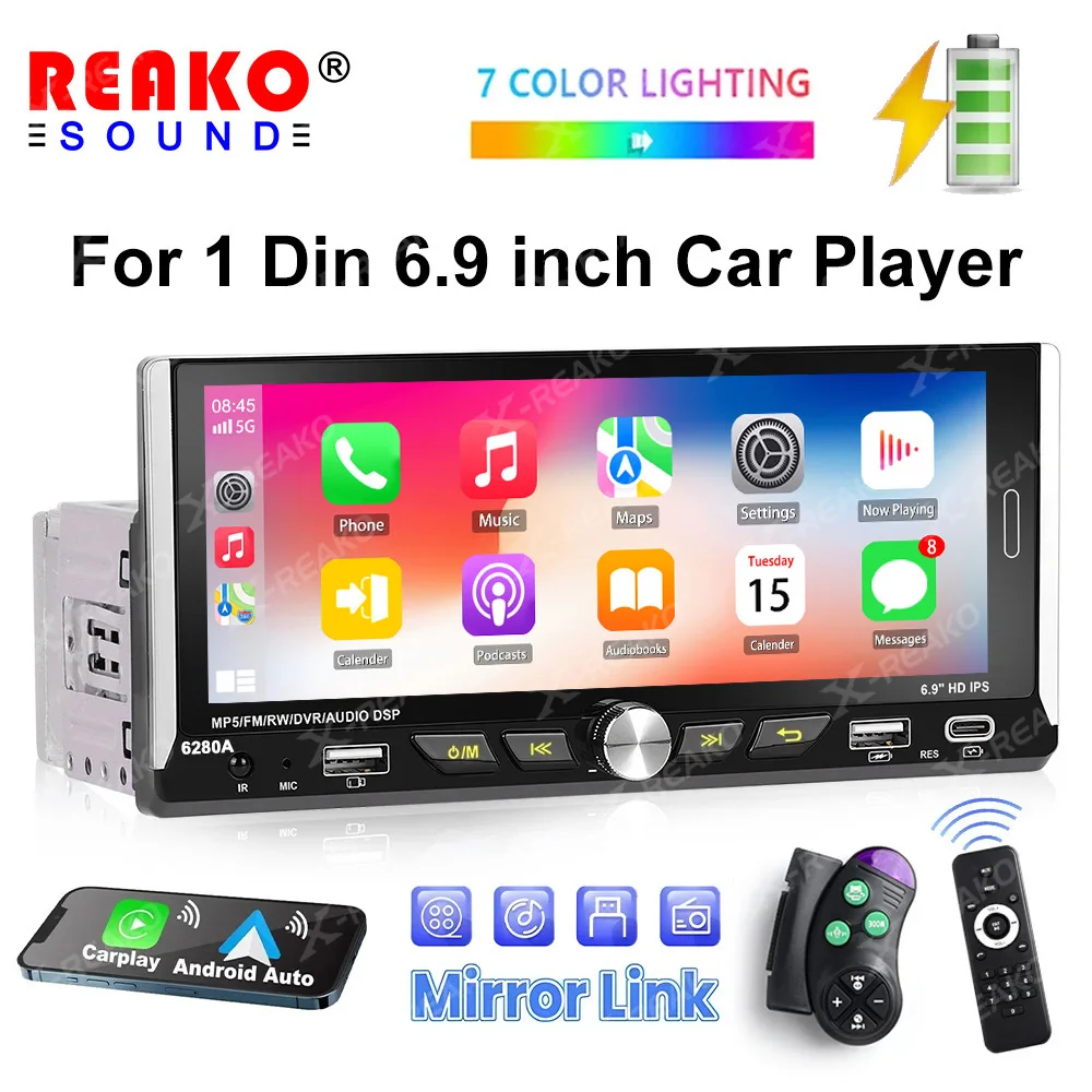 X-REAKO Android Автомобильный радиоплеер 6 9 дюйма 1 Din Tocuh Экран WIFI GPS BT Carplay Mirror Link
