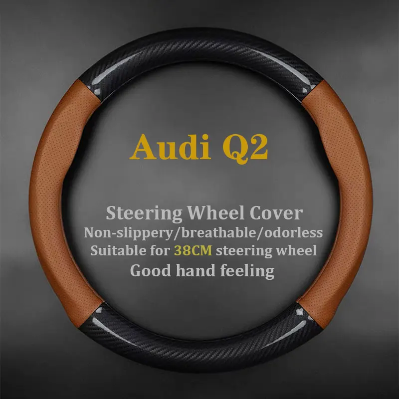 No Smell Thin For Audi Q2 Steering Wheel Cover Genuine Leather Carbon Fiber Fit TDI 2017 Touring 2018 Edition Quattro TFSI 2016