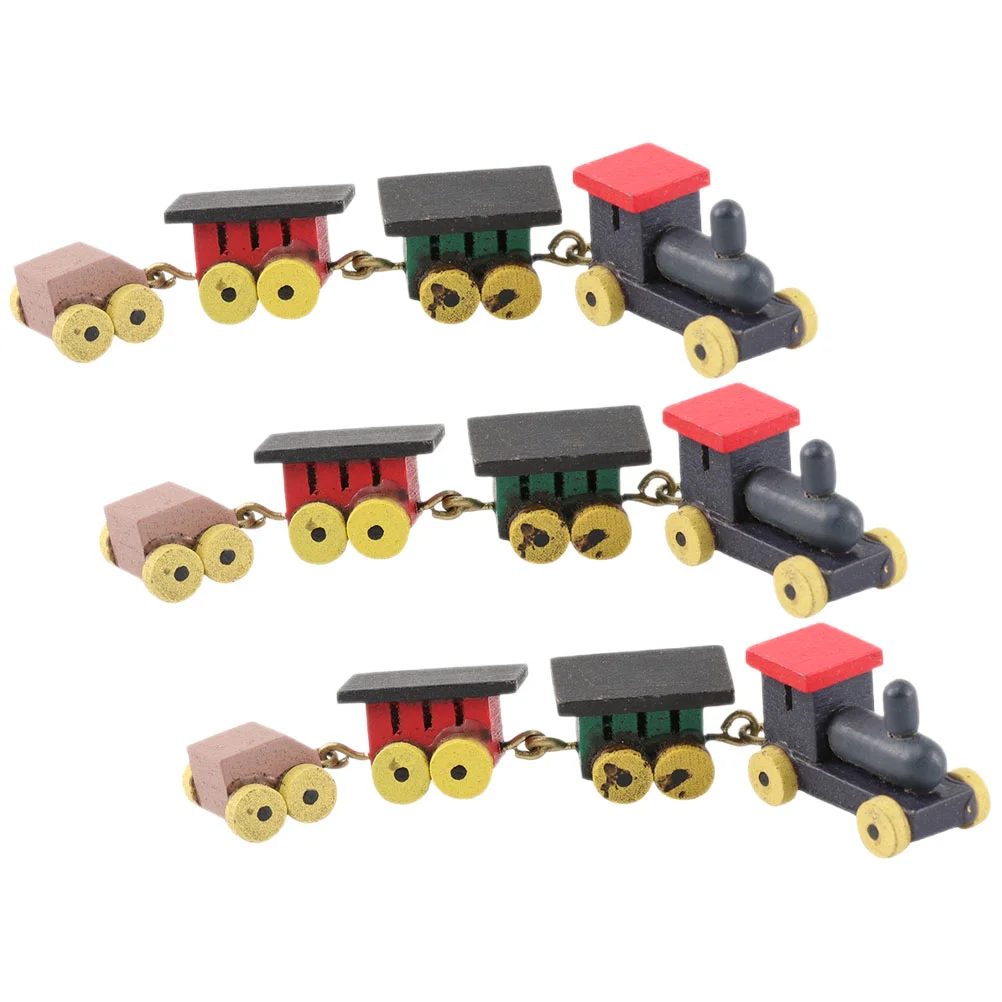 

3Pcs Miniature Wooden Train Decor House Ornament Vivid Train Craft Mini Train Sculpture Decor