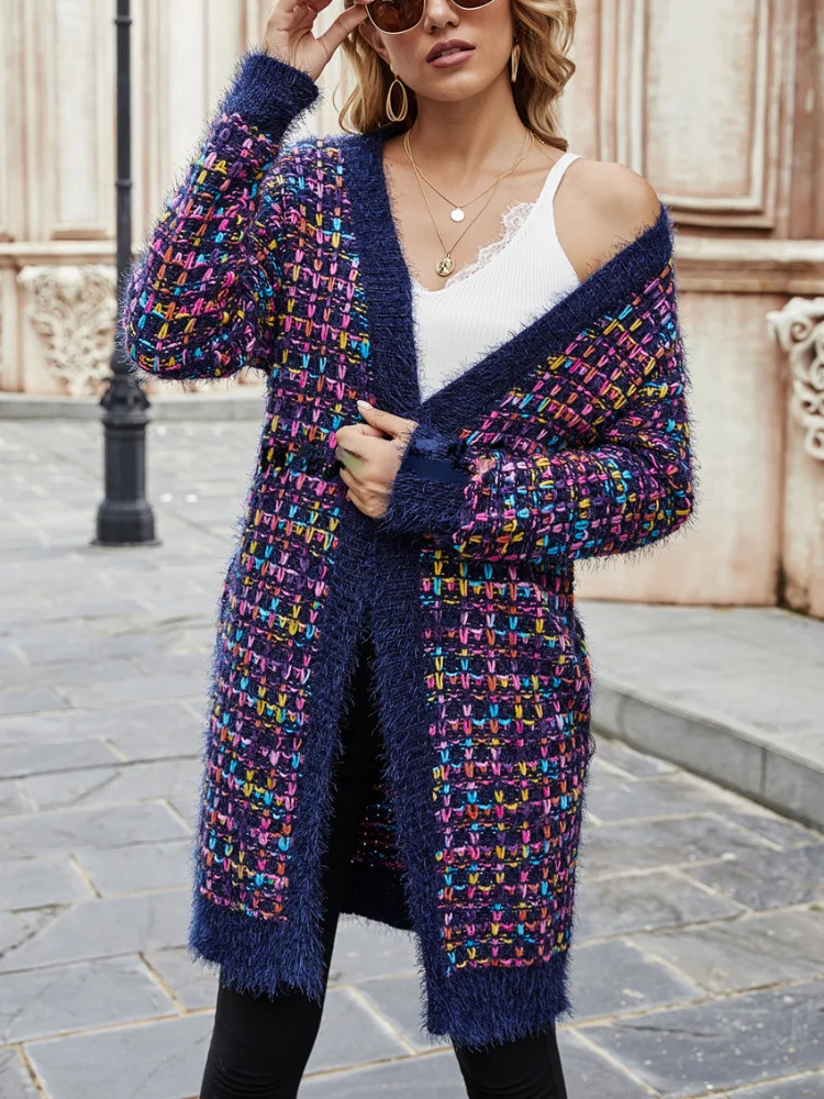 

Женский длинный кардиган оверсайз, модный цветной свитер, одежда для улицы, Осень-зима