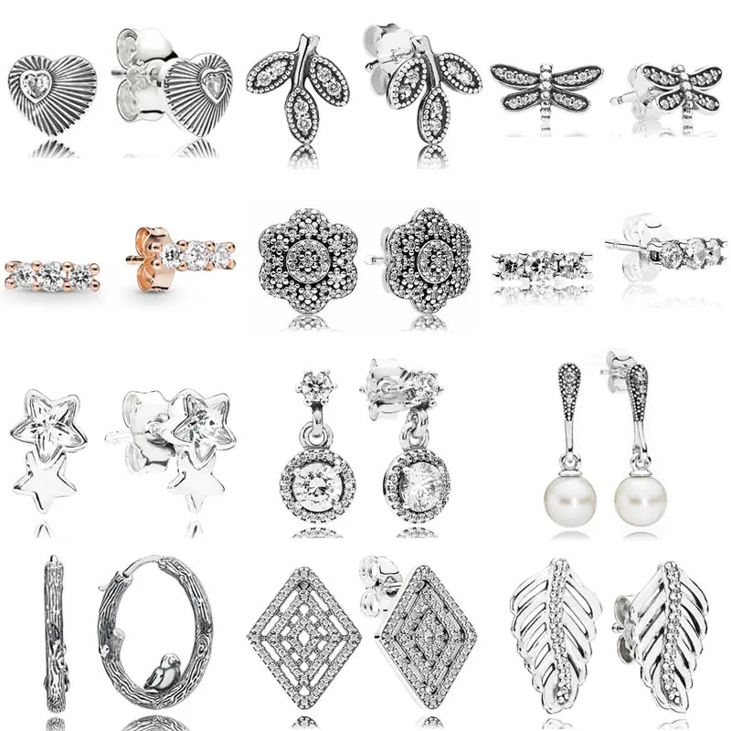 

925 Sterling Silver Elegence Geometric Lines Elegance Elegant Beauty Star Galaxy Earring With Crystal For Women Pandora Jewelry