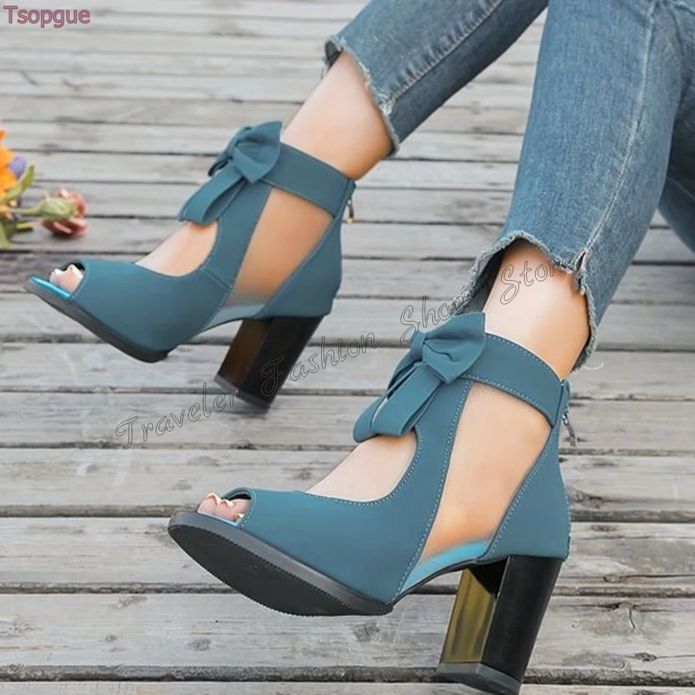 Женские сандалии с открытым носком на квадратном каблуке застежкой-молнией