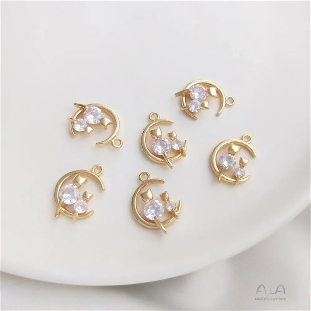 14 К позолоченный кулон с луной циркон котом ручная работа браслет сделай сам