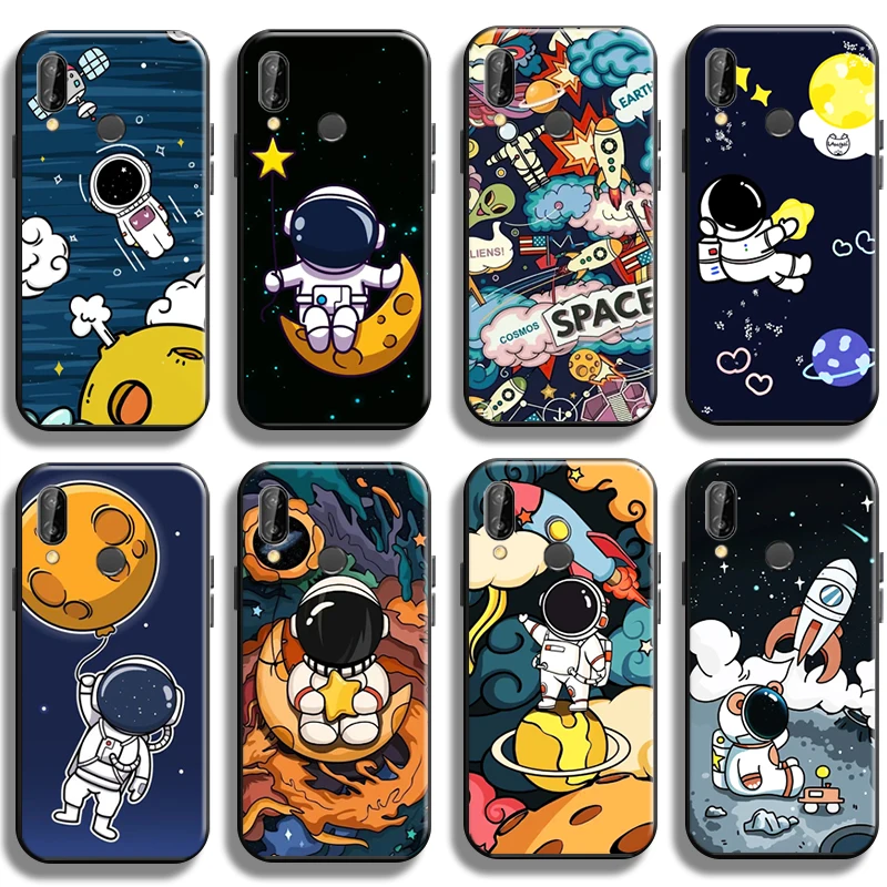 

Cute Cartoon Astronaut Phone Case For Huawei P20 Pro P20 Lite Cases Coque Black Shell Carcasa Funda Shockproof TPU Cover