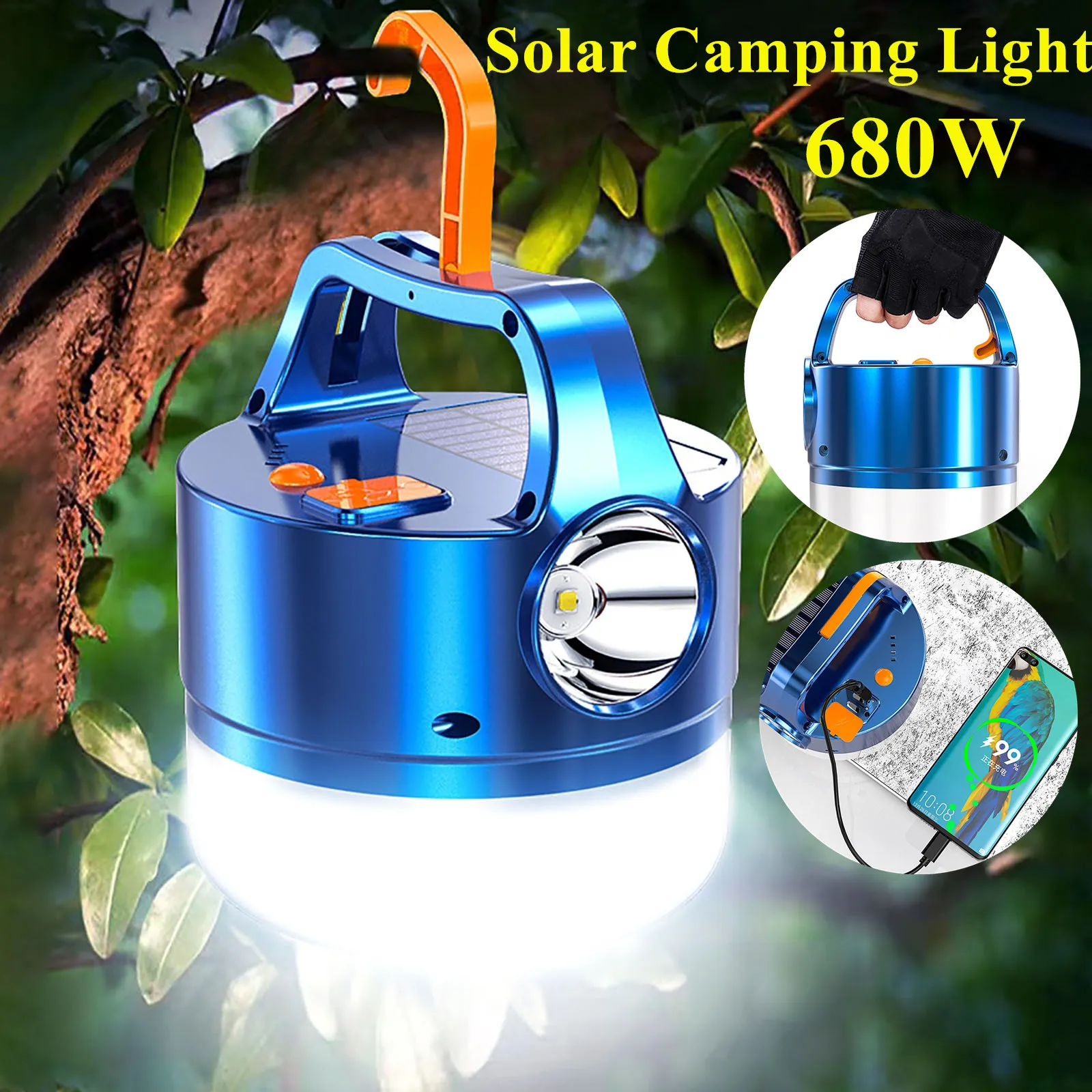 

Многофункциональная портативная лампа на солнечной батарее, светодиодный светильник для кемпинга с дистанционным управлением, 4 режима, ул...