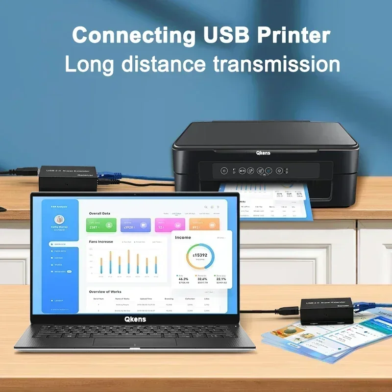 Фото Удлинитель Super USB 2.0 через кабель Rj45 CAT6, 50 м, 4-портовый концентратор USB2.0, адаптер для ПК, веб-камера, USB-камера, принтер, U-диск, клавиатура, мышь №4