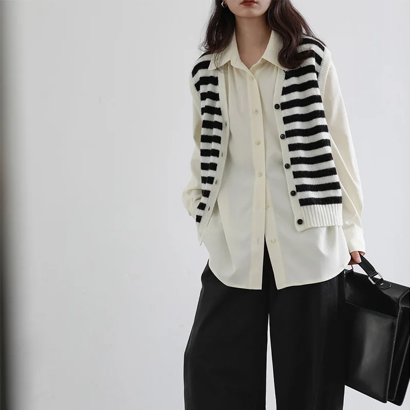 Женская рубашка на пуговицах однотонная блузка в Корейском стиле с длинным