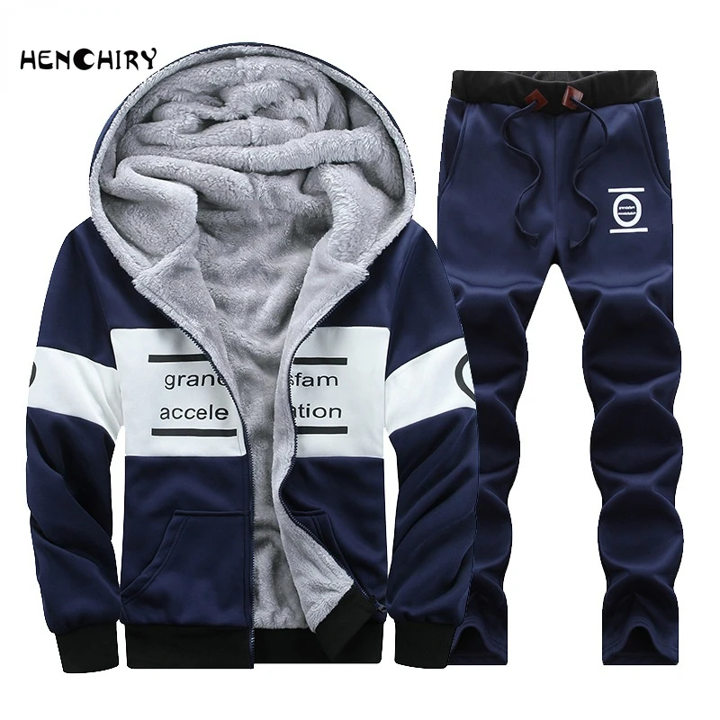 

HENCHIRY 2022new Winter Sportswear Suit Thickened Fleece Warm Sportswear+sports Pants Casual 2-piece Letter Printing Sports Suit