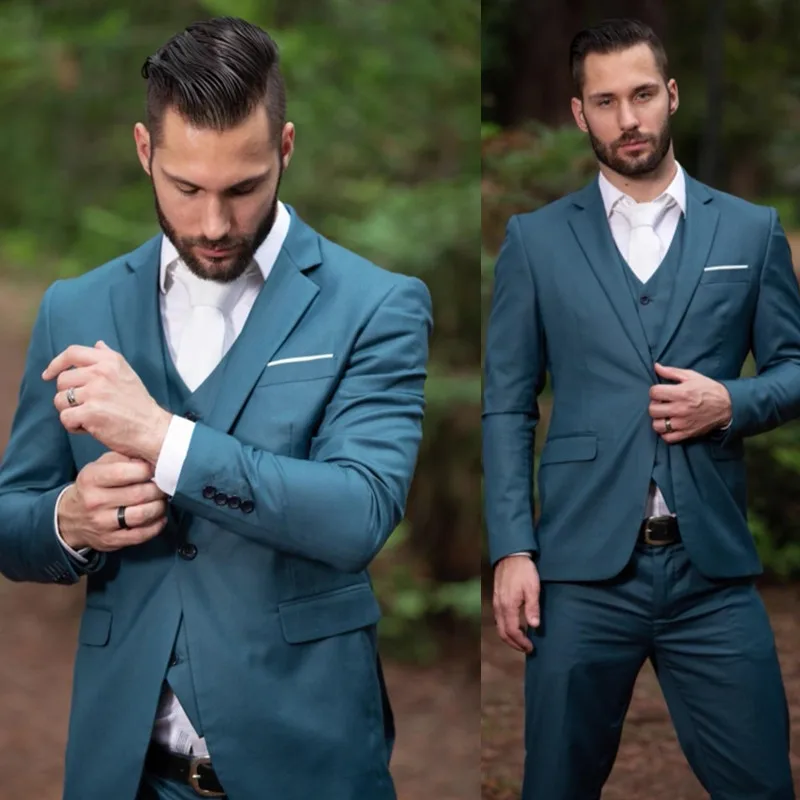 3 Pieces  Men's Suit Elegant Solid One Button Slim Fit Single Breasted Party Blazer Vest Pants Set  For Wedding