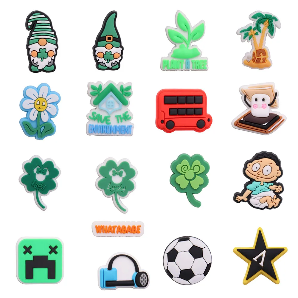 

Wholesale 50pcs Charms Green Plant Leaves Santa Claus Football Garden Shoes Accessories Decoration Fit Croc Jibz Kids Gifts