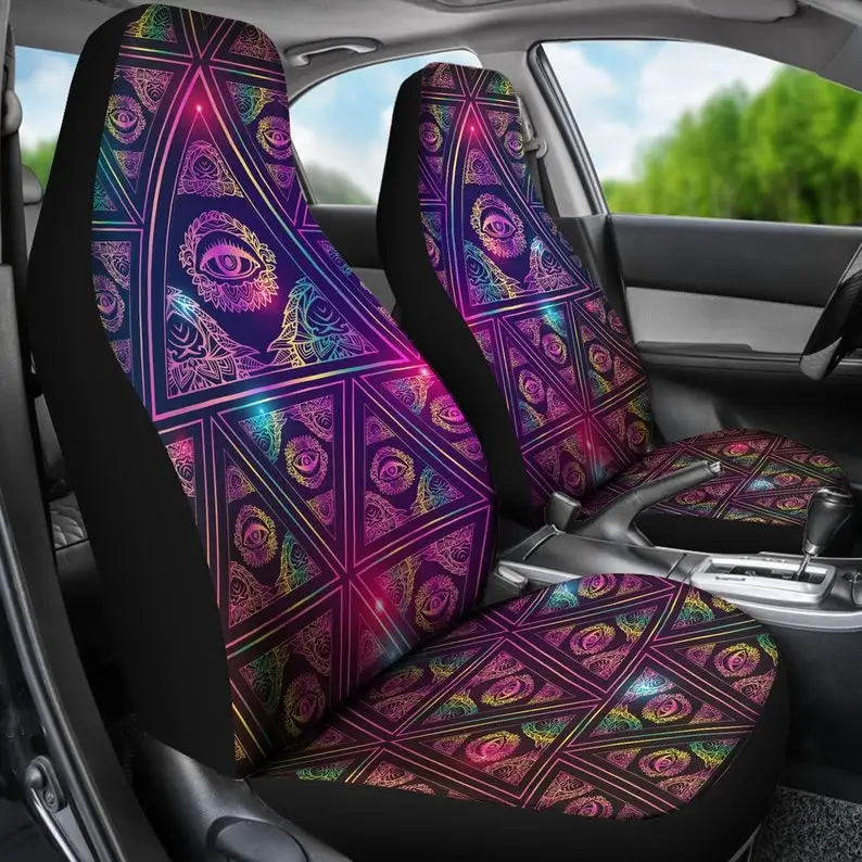 

Eye of Providence Car Seat Covers | Purple and Pink | Set of 2 | Universal Fit Seat Protectors For SUV and Car Bucket Seats