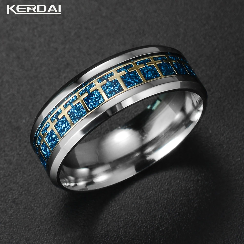 

Fashion Cross Titanium Steel Ring for Lover Couple Charms Blue Female Wedding Jewelry Accessories Bijoux