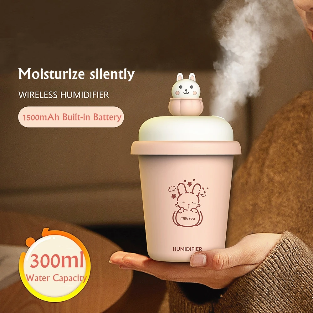 

Humidifier Portable USB Ultrasonic Milk Tea Cup Aroma Diffuser Cool Mist Maker Air Humidifier Purifier With Light For Car Home