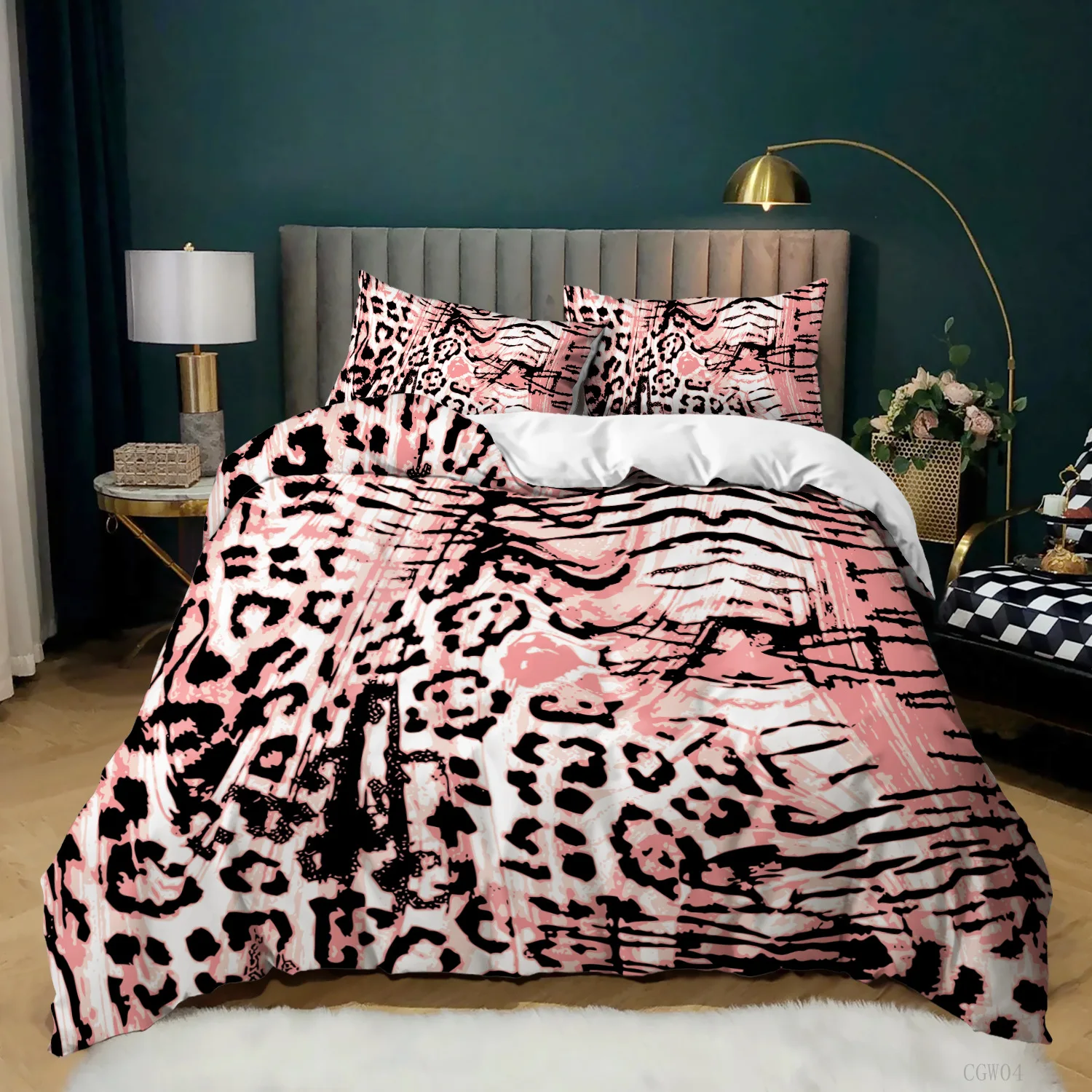 

Leopard Print Duvet Cover Pink Cheetah Print Bedding Set Wild Animal Theme Comforter Cover For Girl Teens Microfiber Quilt Cover