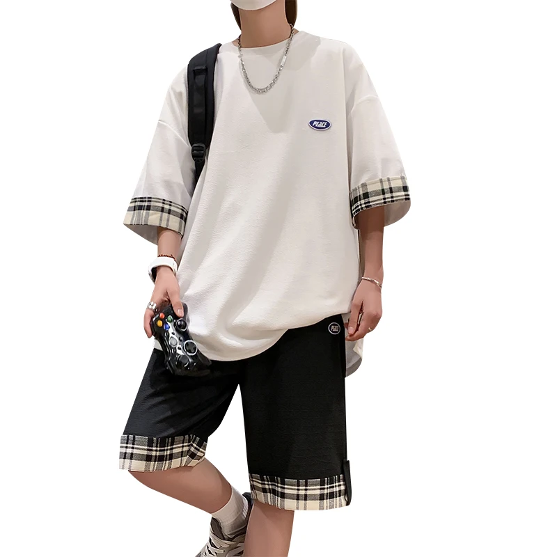 

Новинка лета 2023, повседневный спортивный костюм для мужчин с коротким рукавом, свободная Мужская футболка Ins, модная мужская одежда, универсальные спортивные костюмы