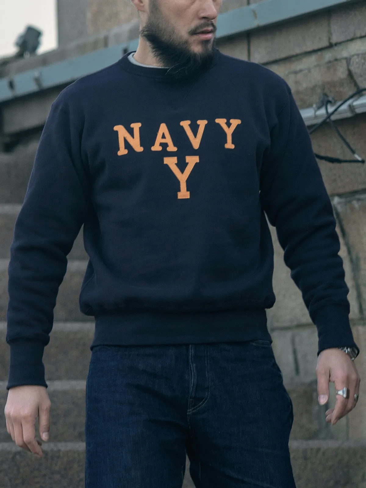 Фото Осенний прочный флисовый пуловер Bronson Boxing Coach – темно-синий свитшот Y Shipyard, изготовленный из высококачественного американского хлопка. №3