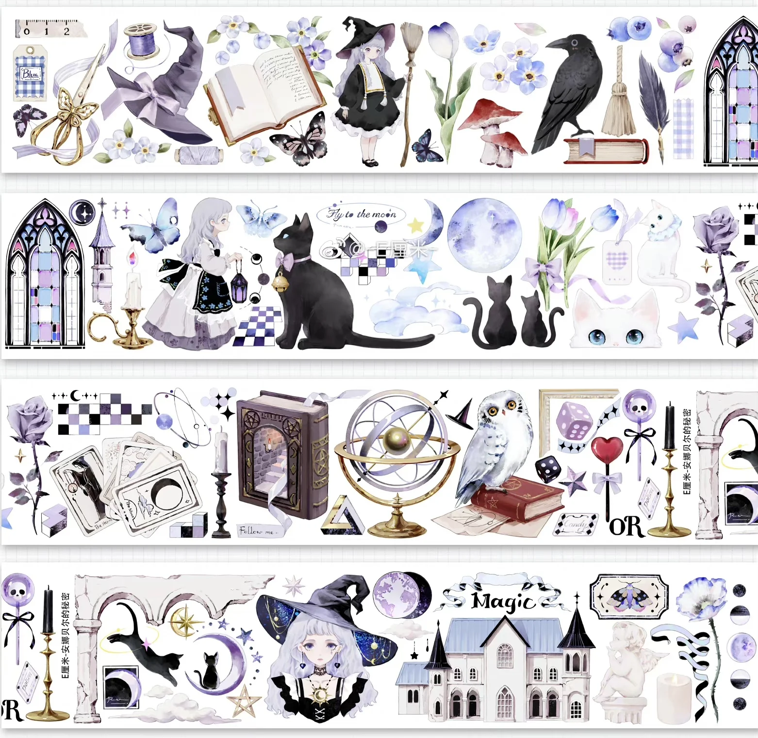 

5m/10m Cute Little Girl Witch and Cat Animal Silvery Laser Shiny PET Tape