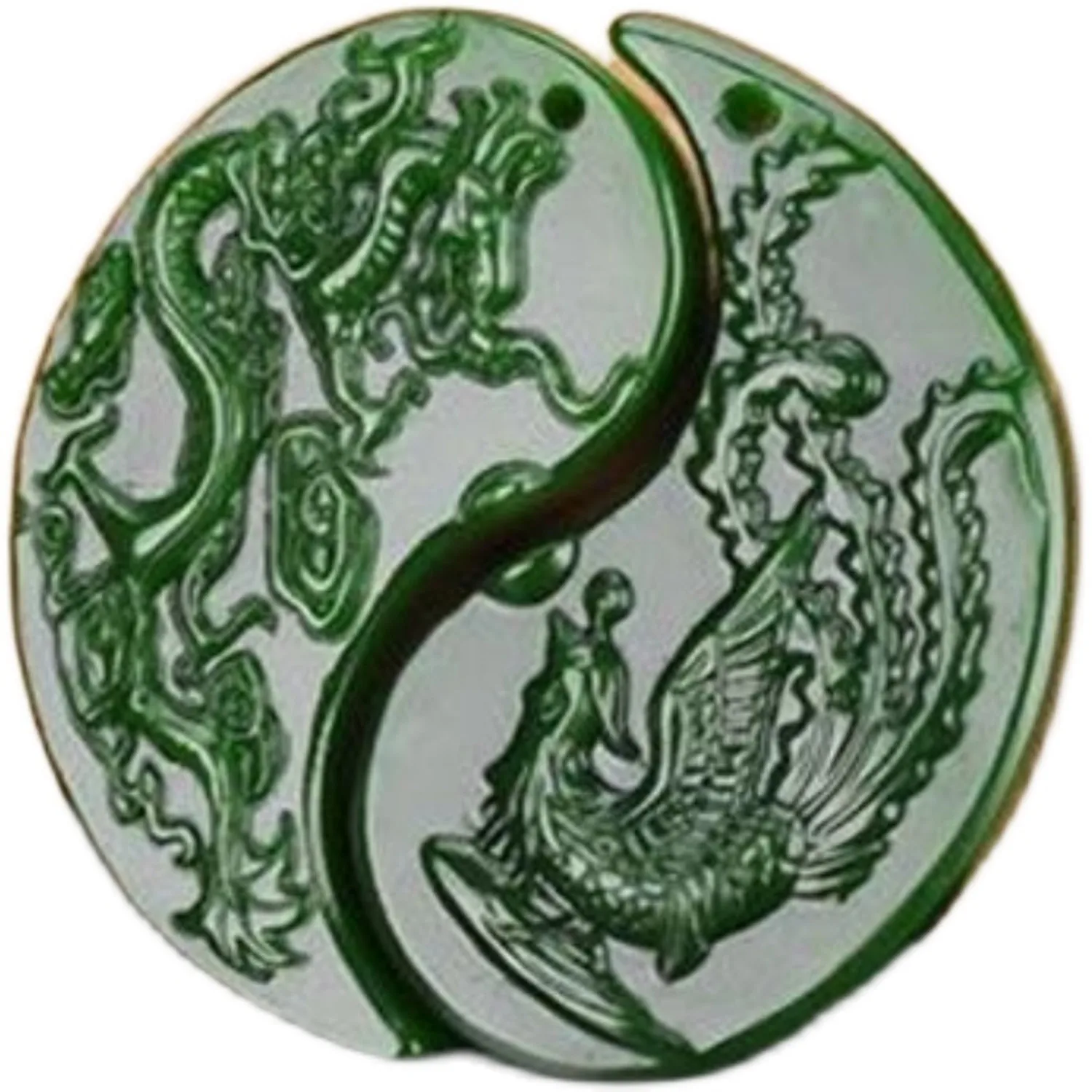 

Natural Jade Lovers Pendant Dragon and Phoenix Jade Pendant Necklace