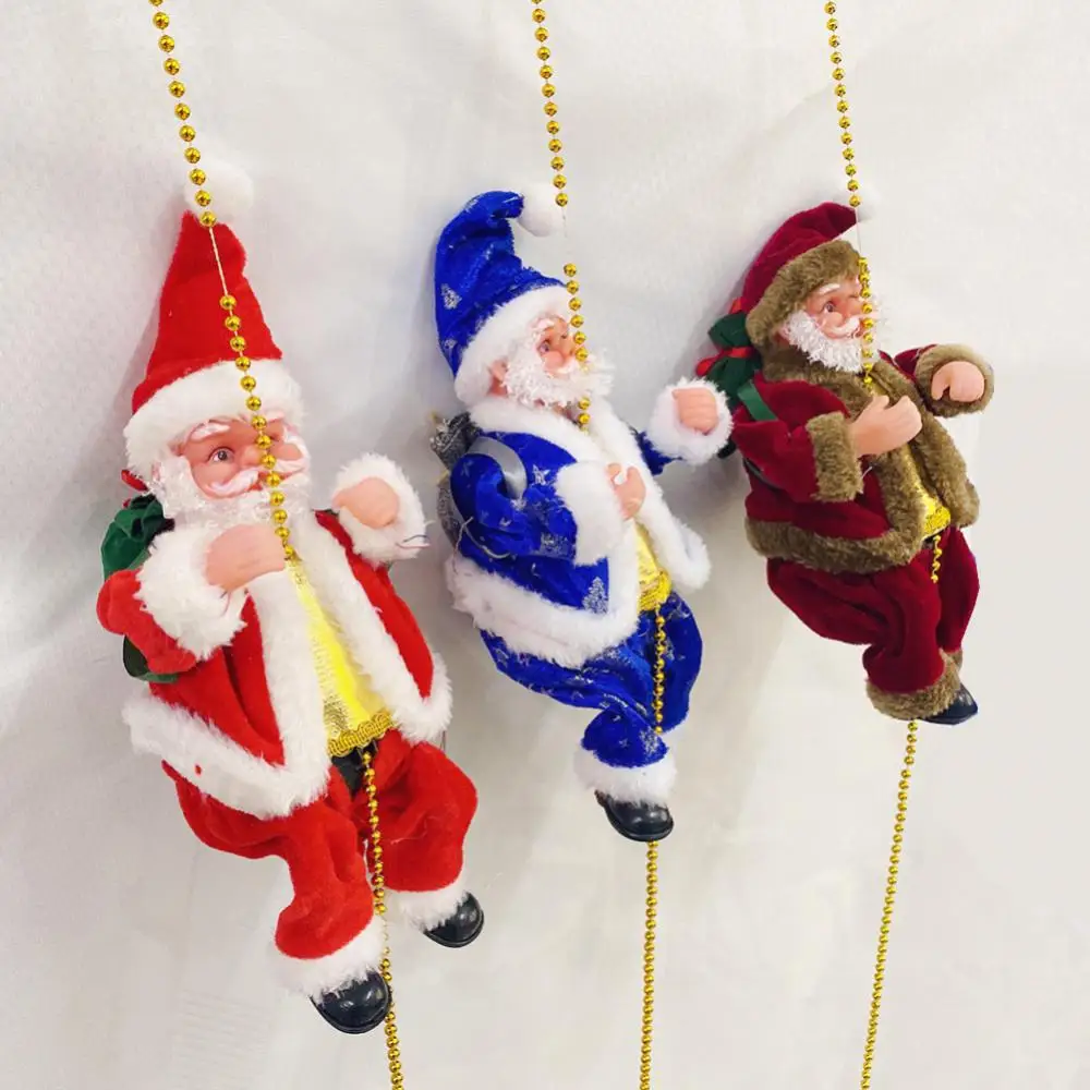 

Electric Climbing Ladder Santa Claus Plush Doll Christmas Figurine Ornament Climb Up The Beads And Go Down Kids Toy Gifts New