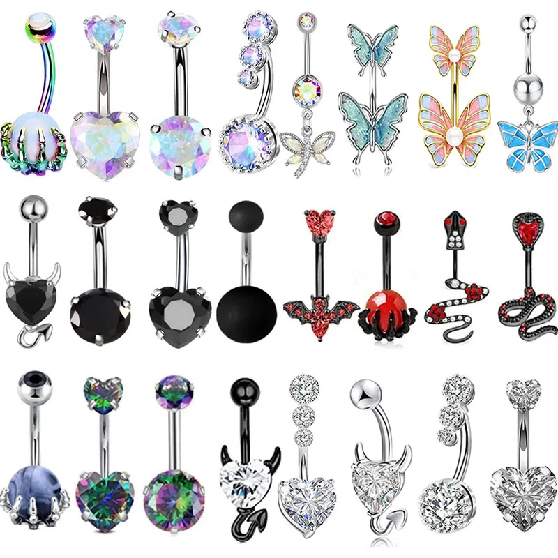 

4PC Claw Belly Button Piercing Set Surgical Steel Crystal Belly Piercing Bulk Women Bee Navel Bar Pack Cz Belly Ring Lot Ombligo
