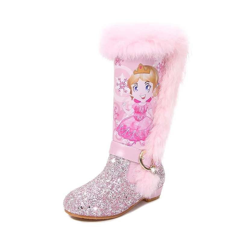 Winter Girls' High-heeled Boots, Plush Snow Boots, Children's  Boots, Princess Boots, Korean Cotton Boots Kids Shoes for Girl