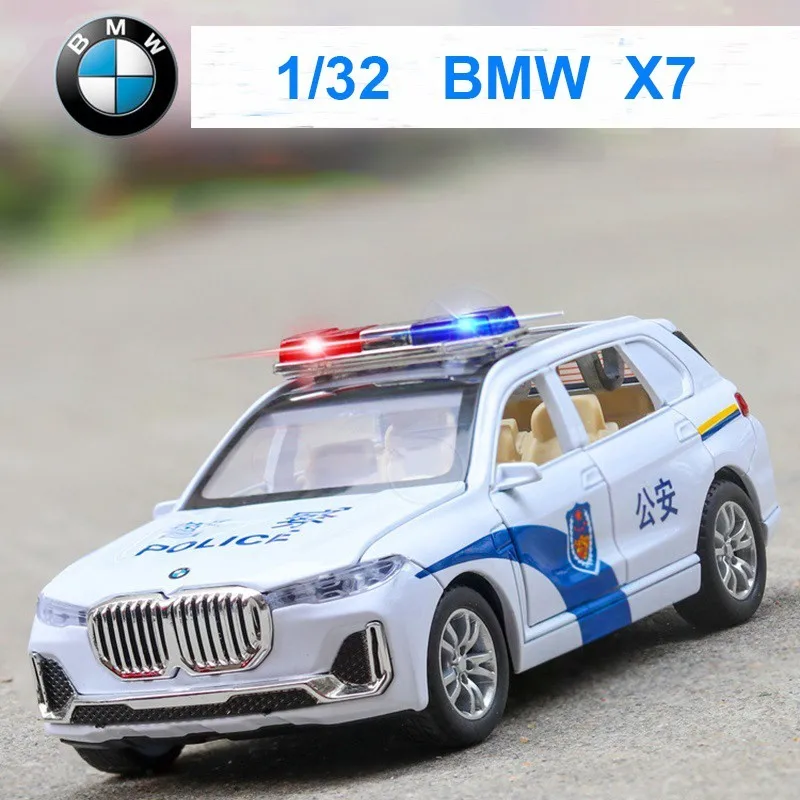 

1/32 BMW X7 модель полицейской машины металлический корпус из литого под давлением со звуком светильник, функция оттяжки, автомобиль, игрушки, п...