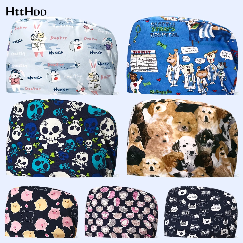 

Scrub Nurse Hats Multicolor Animal Sanitary Caps with Sweatband Cartoon Printing Nursing Caps Health Service Scrub Cap Wholesale