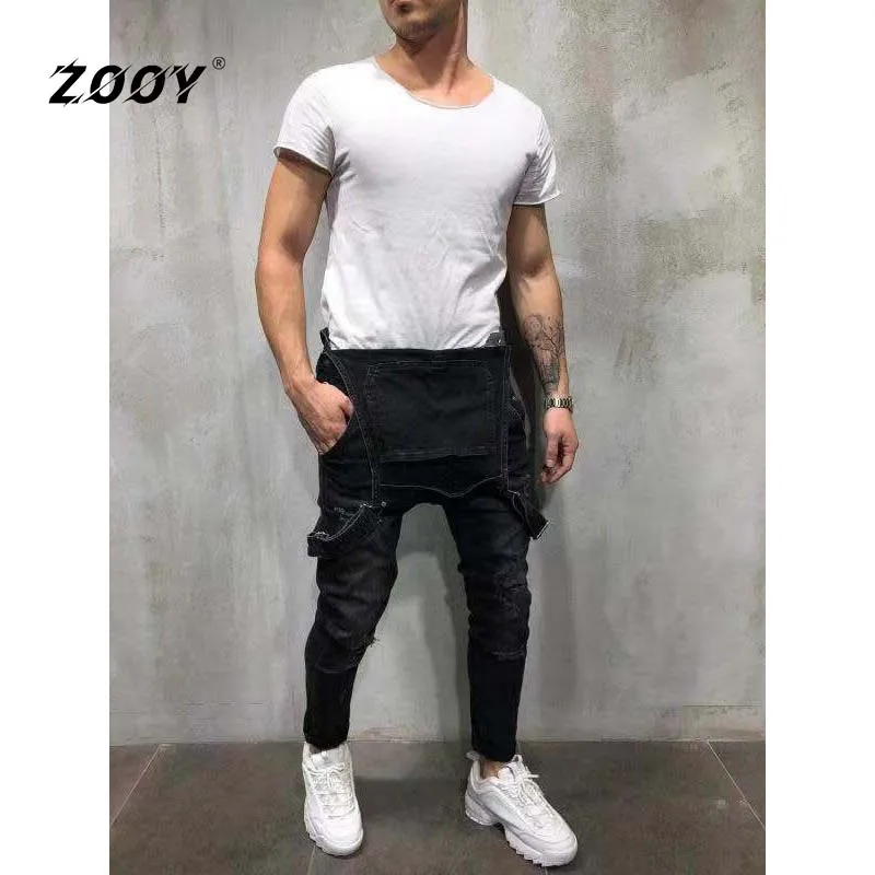 Men Hole Juumpsuit Ripped Jeans Pants Men Y2k Suspenders Skinny Denim Rompers Billionare Boys Club Jeans Casual Skinny Trousers