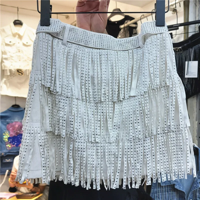 Exquisite Rhinestone Tassel Shorts Women's 2023 Summer New Fashion Sexy High Waist Slim Dance Shorts Hot Pants Wide Leg Pants