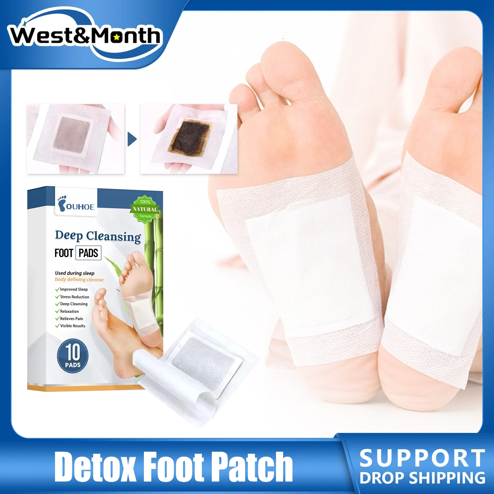 

Natural Plants Detox Foot Patch Deep Clean Improve Sleep Relieve Fatigue Stress Body Toxins Detoxification Health Care Foot Pads