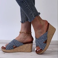 women wedge slippers cross strap casual flip flops large size shoes 2022 summer female sandals thick platform home slides mules